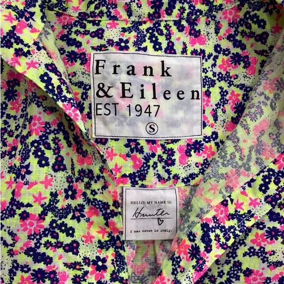 Frank & Eileen Hunter Linen Button Front Shirtdress Neon Floral Size Small - Picture 13 of 16